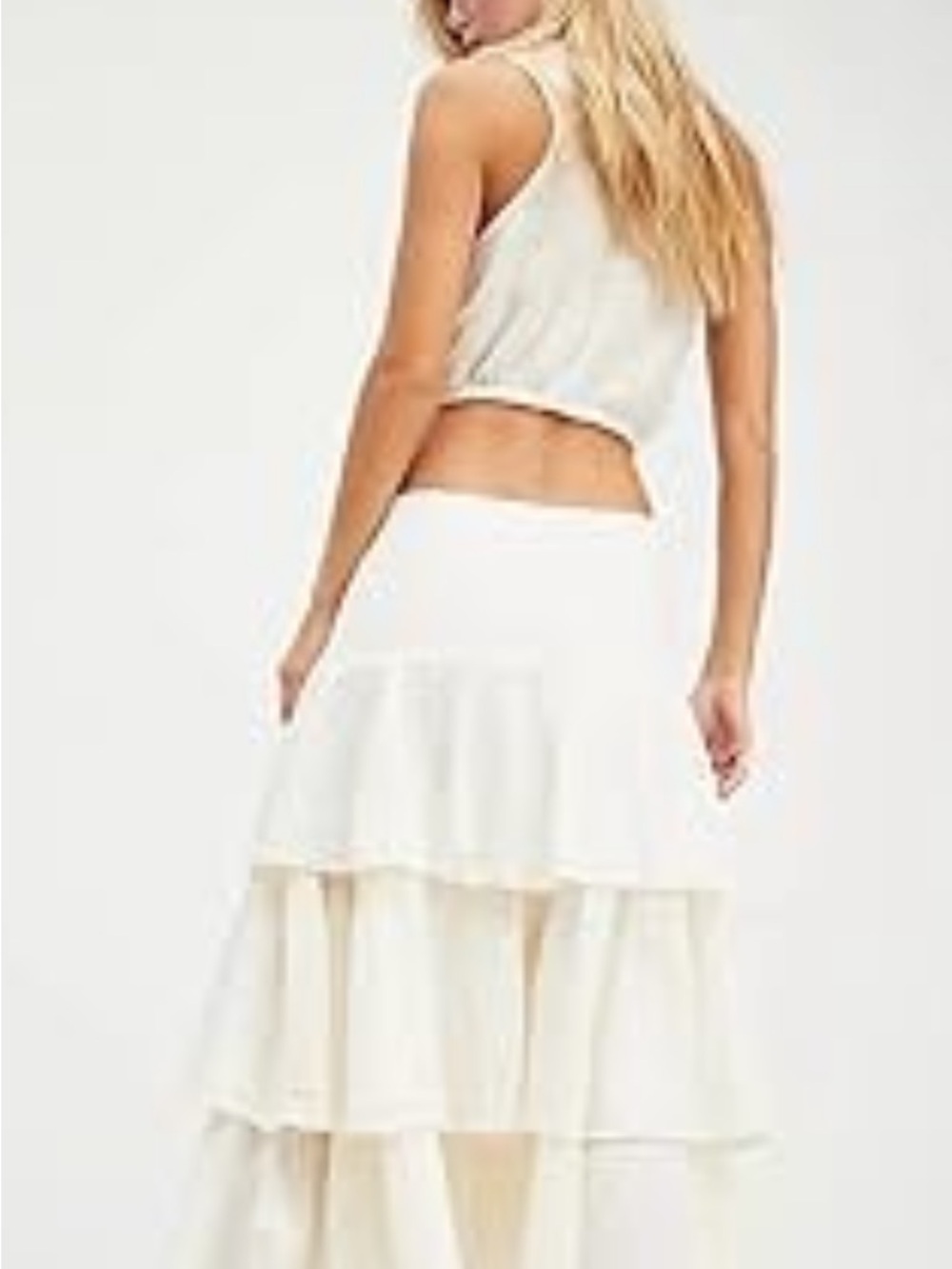 Free People Cream Can’t stop the Spring Tiered maxi skirt Small